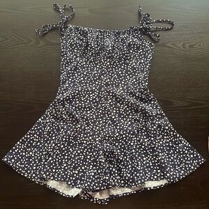 Navy blue and white floral romper